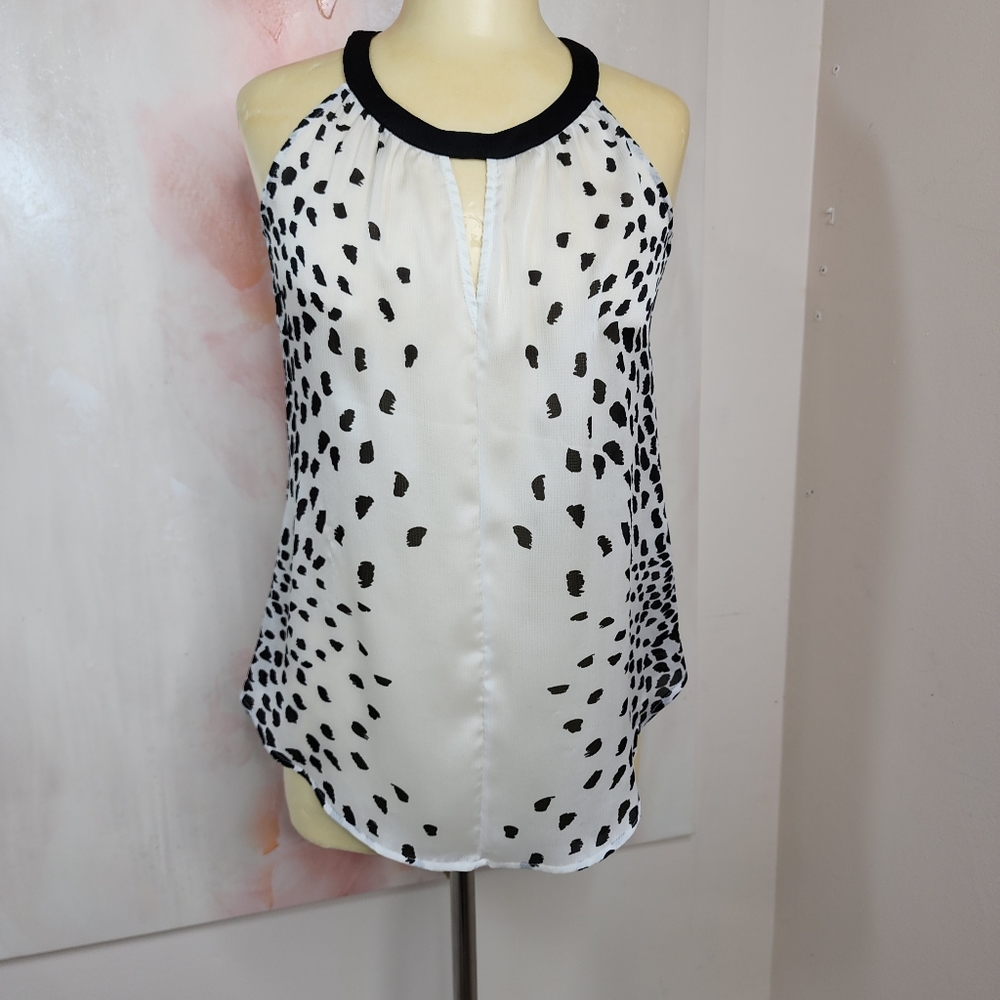 New York & Company Stretcy SZ S Black and White Animal Print Halter Neck Top